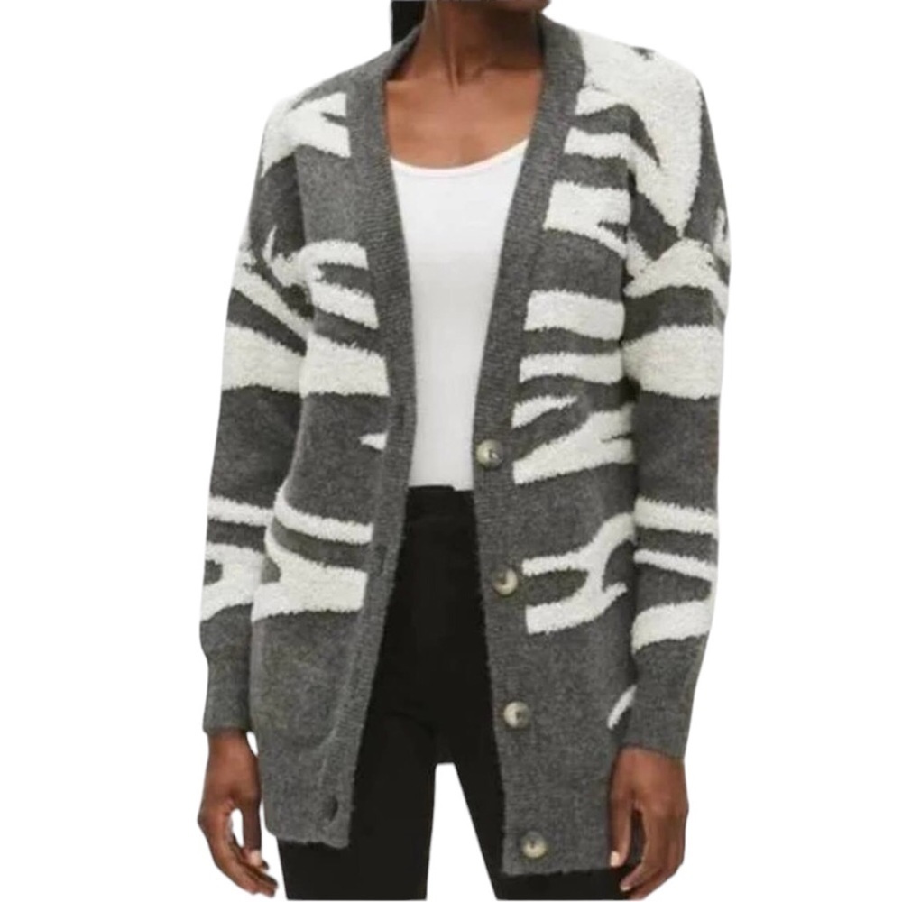 Michael Stars Cardigan Nell Charcoal Combo Brush Stroke Stripe Size 2X